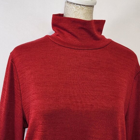 NWT  T-Tahari Women's Size Large Red Mock Neck Long Sleeve Vented Sweater Casual - Picture 3 of 16